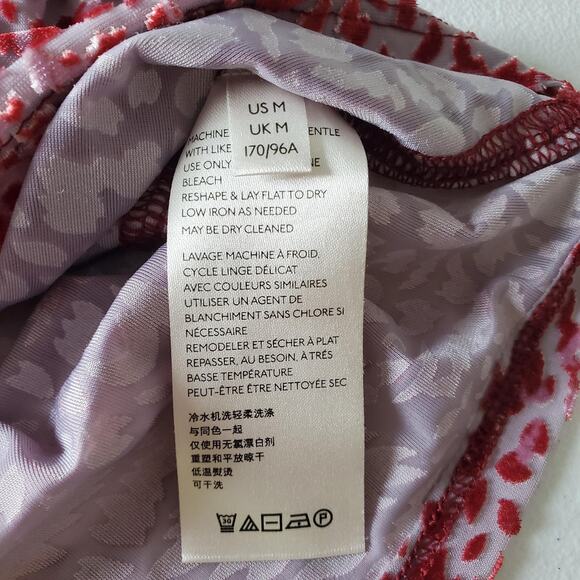 We The Free Shirt Womens Medium Red White Velvet Burnout Short Sleeve Oversized - Picture 7 of 10